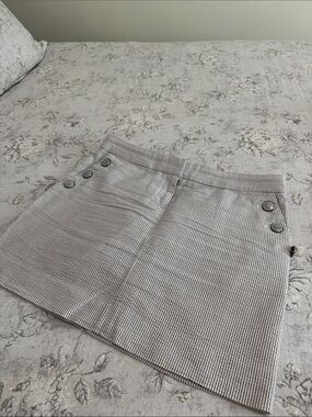 J. Crew Black and White Pinstriped Mini Skirt with Side Buttons